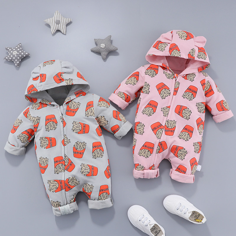 

Baby French Fries Pattern 3D Ears Design Hooded Long-sleeve Jumpsuit (No shoes!)