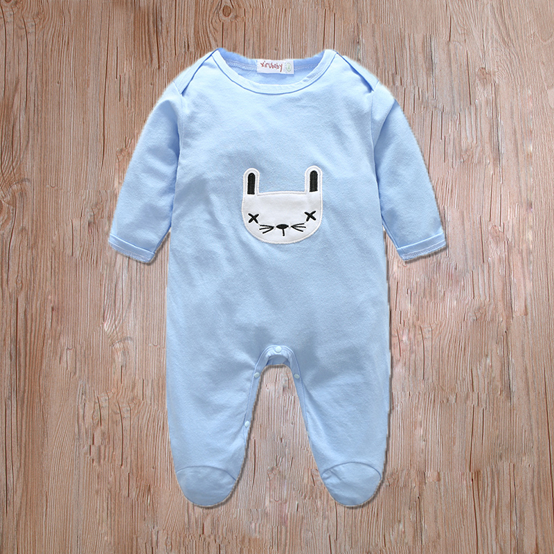 

Baby Rabbit Print Solid Long-sleeve Footed Design Jumpsuit