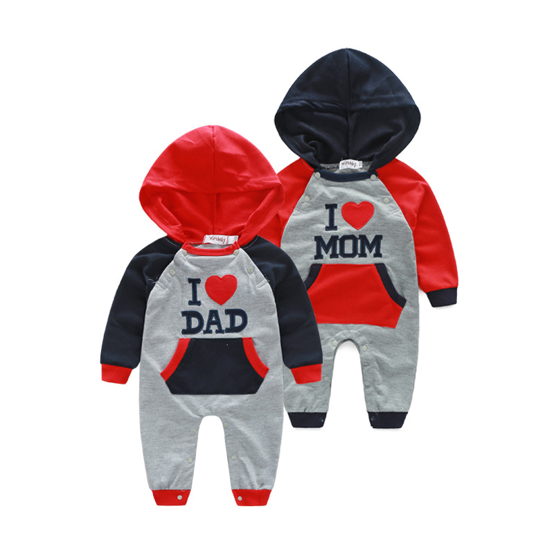 

Baby I Love Dad / Mom Letter Hooded Design Long-sleeve Jumpsuit