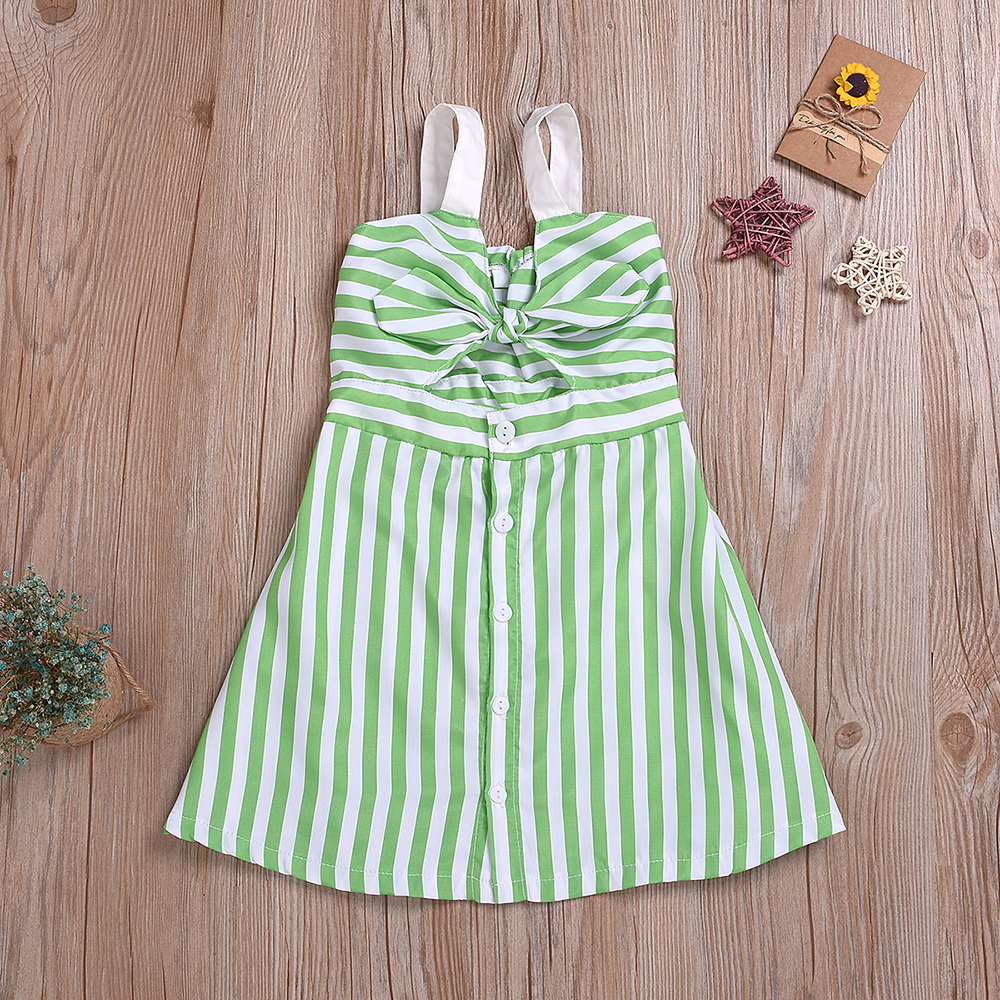 

Baby / Toddler Girl Bow Decor Striped Sleeveless Dress