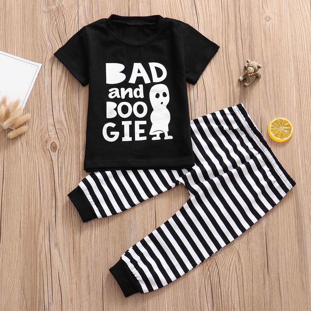 

Baby Boy Halloween BAD AND BOOGIE Print Tee and Striped Pants Set