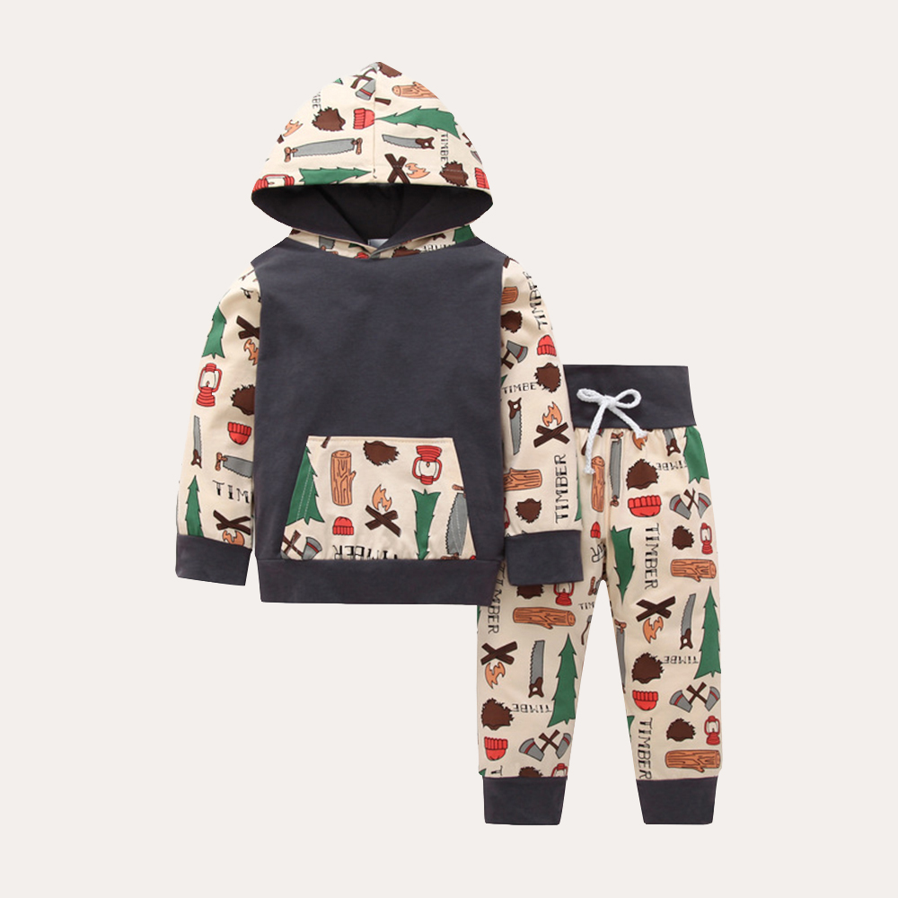 

Baby Boy Cartoon Print Long-sleeve Hoodie and Pants Set