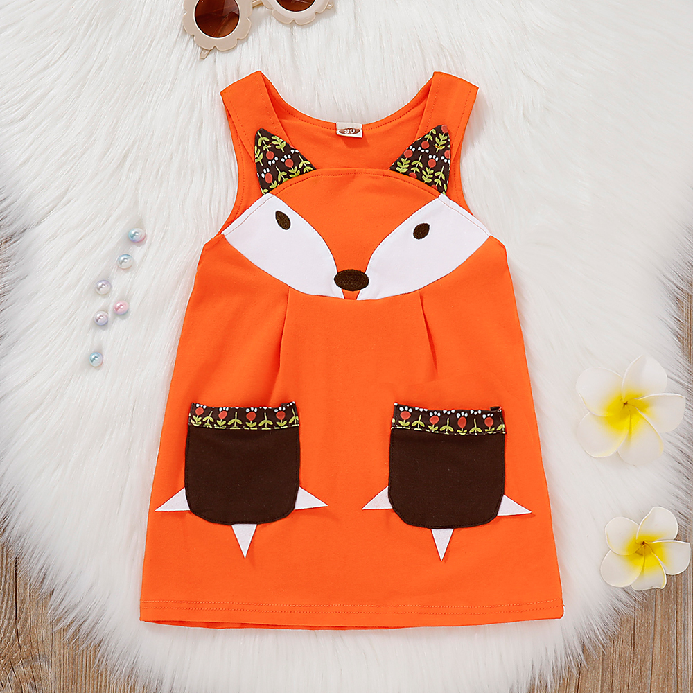 

Toddler Girl Sleeveless Fox Dress in Orange