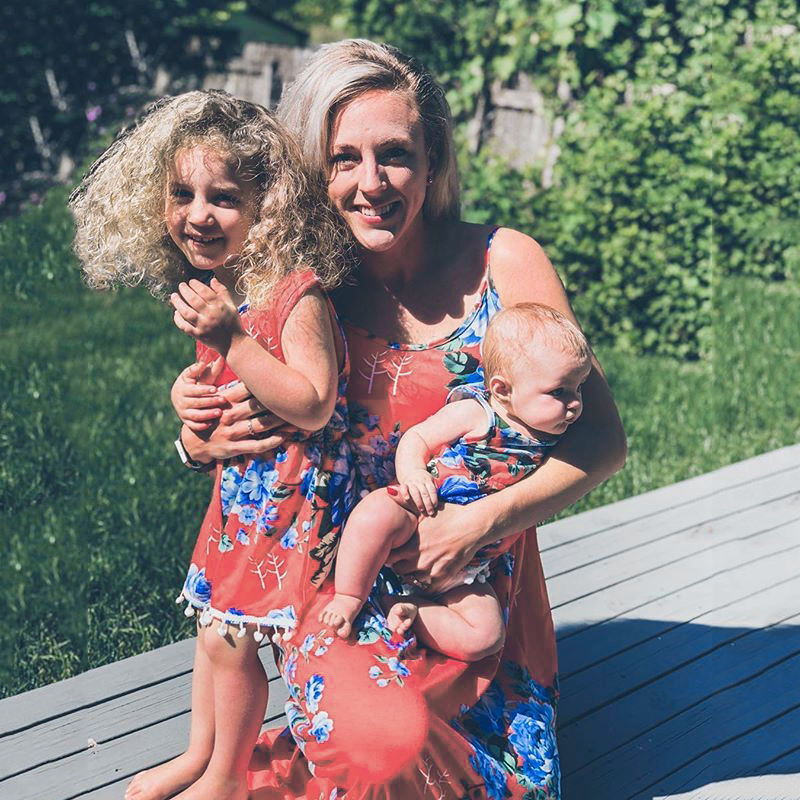 

Floral Print Matching Red Maxi Dress(rompers for kid and baby)