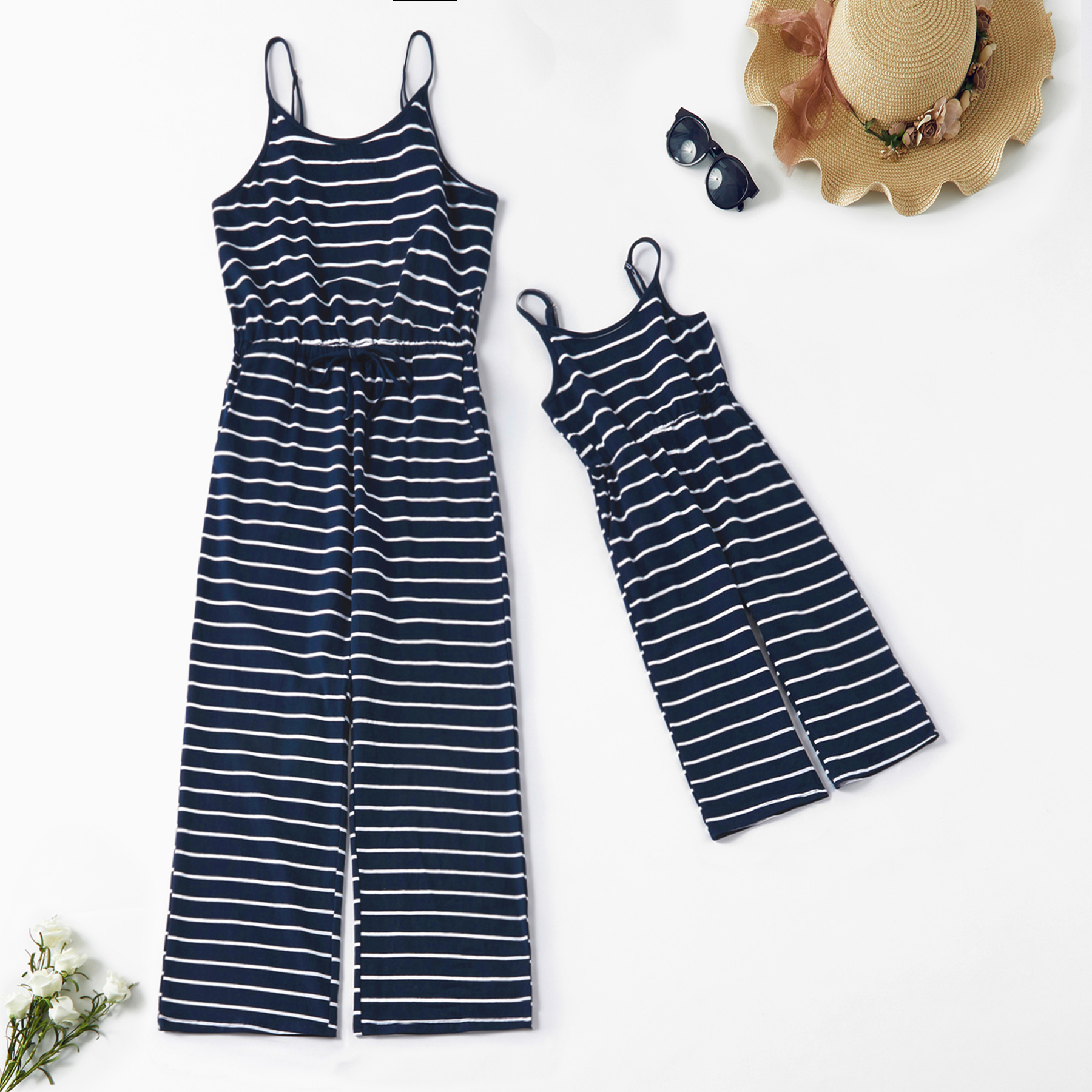 

Striped Sling Matching Jumpsuits