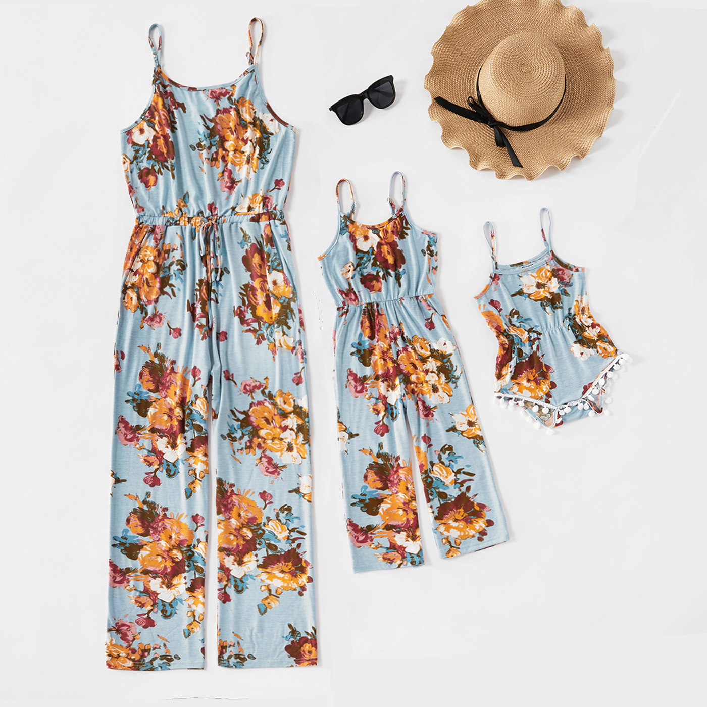 

Floral Printed Tank Long Jumpsuits for Mommy and Me