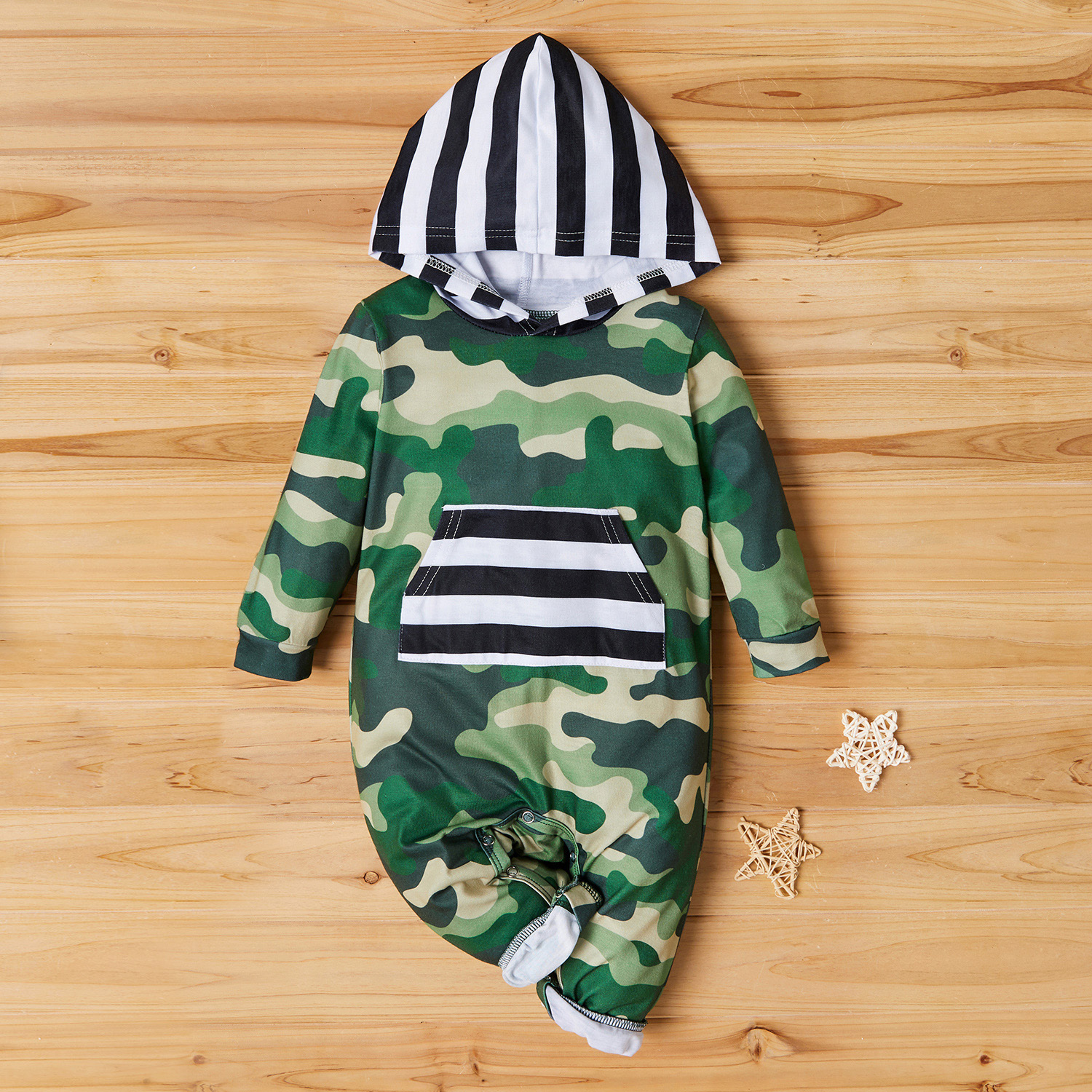 

Baby Camouflage Striped Hooded Jumpsuit