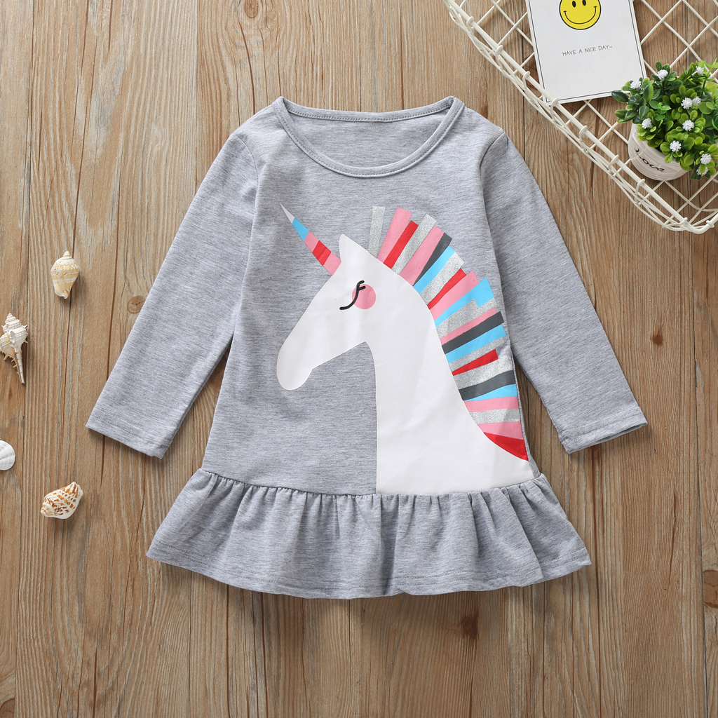 

Baby / Toddler Girl Unicorn Print Ruffled Long-sleeve Dress