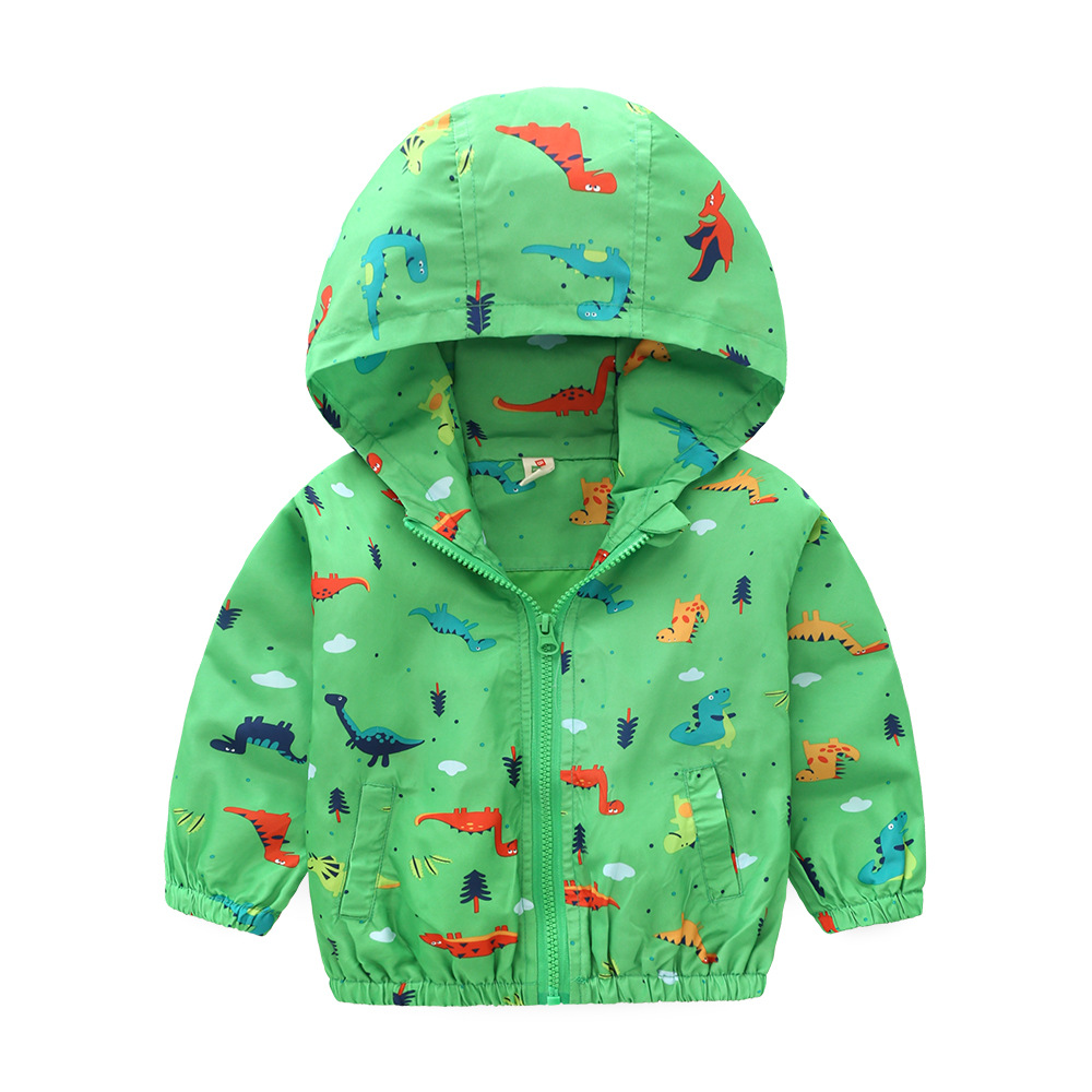 

Spring Print Dinosaur Long-sleeve With Cap Windbreaker for Boy