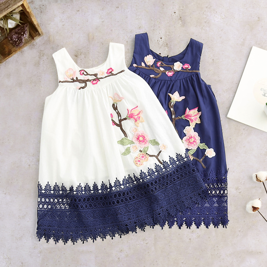 

Toddler Girl Lace Design Embroidered Flower Sleeveless Dress
