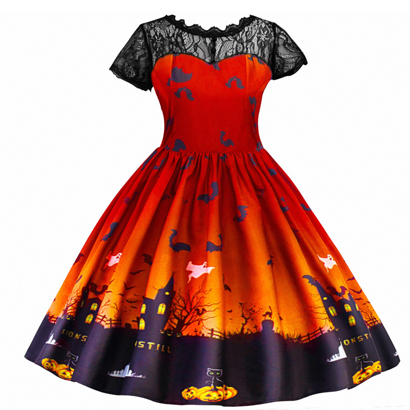 

Halloween Printed Mesh Style Party Dress