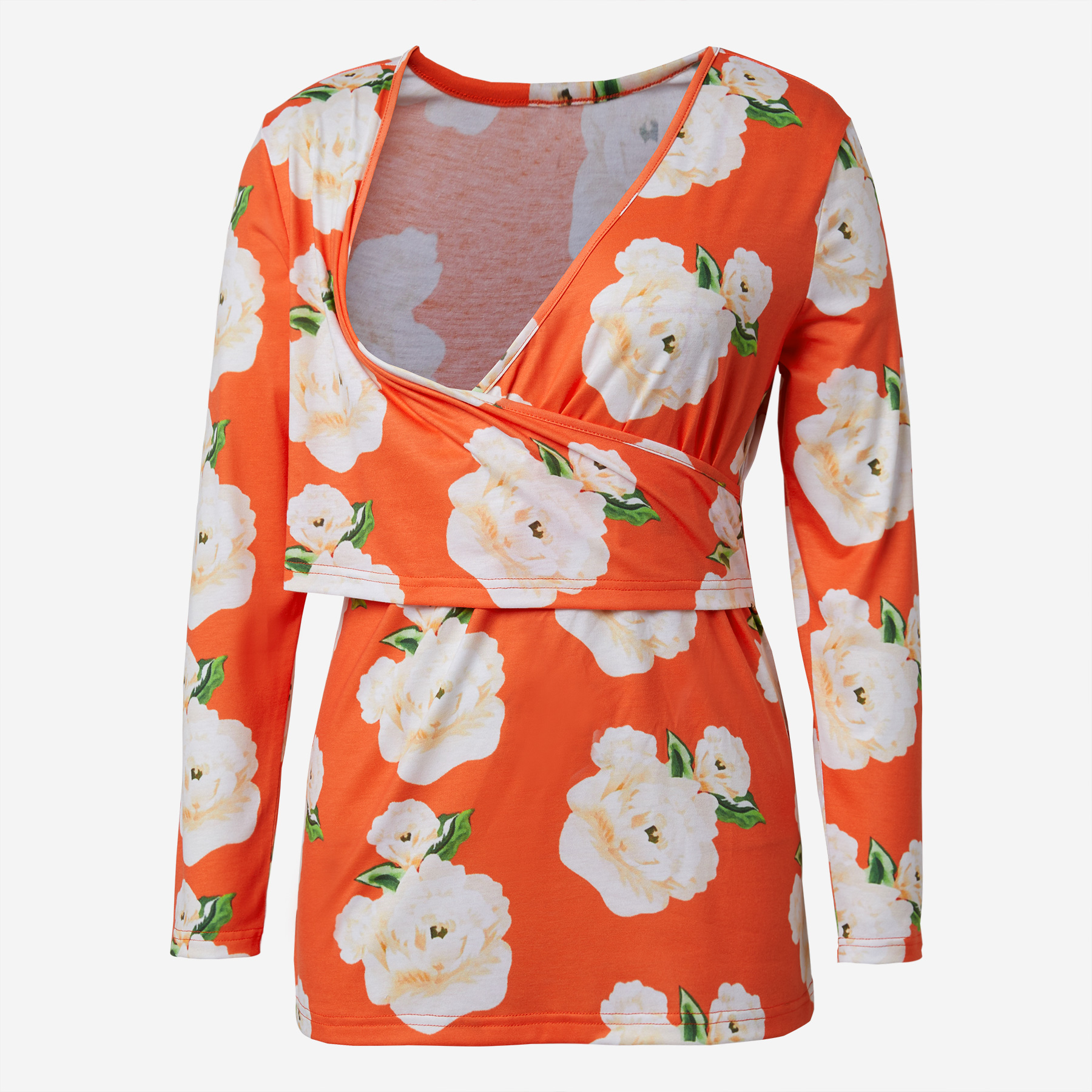 

Trendy Floral Print Long-sleeve Nursing Top