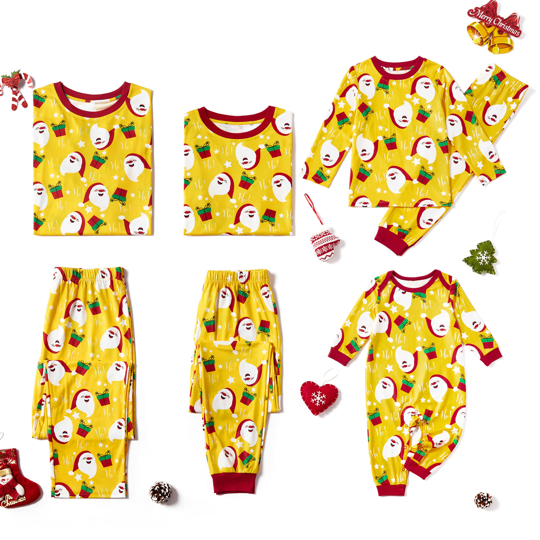 

Christmas Santa Patterned Yellow Family Matching Pajamas Set
