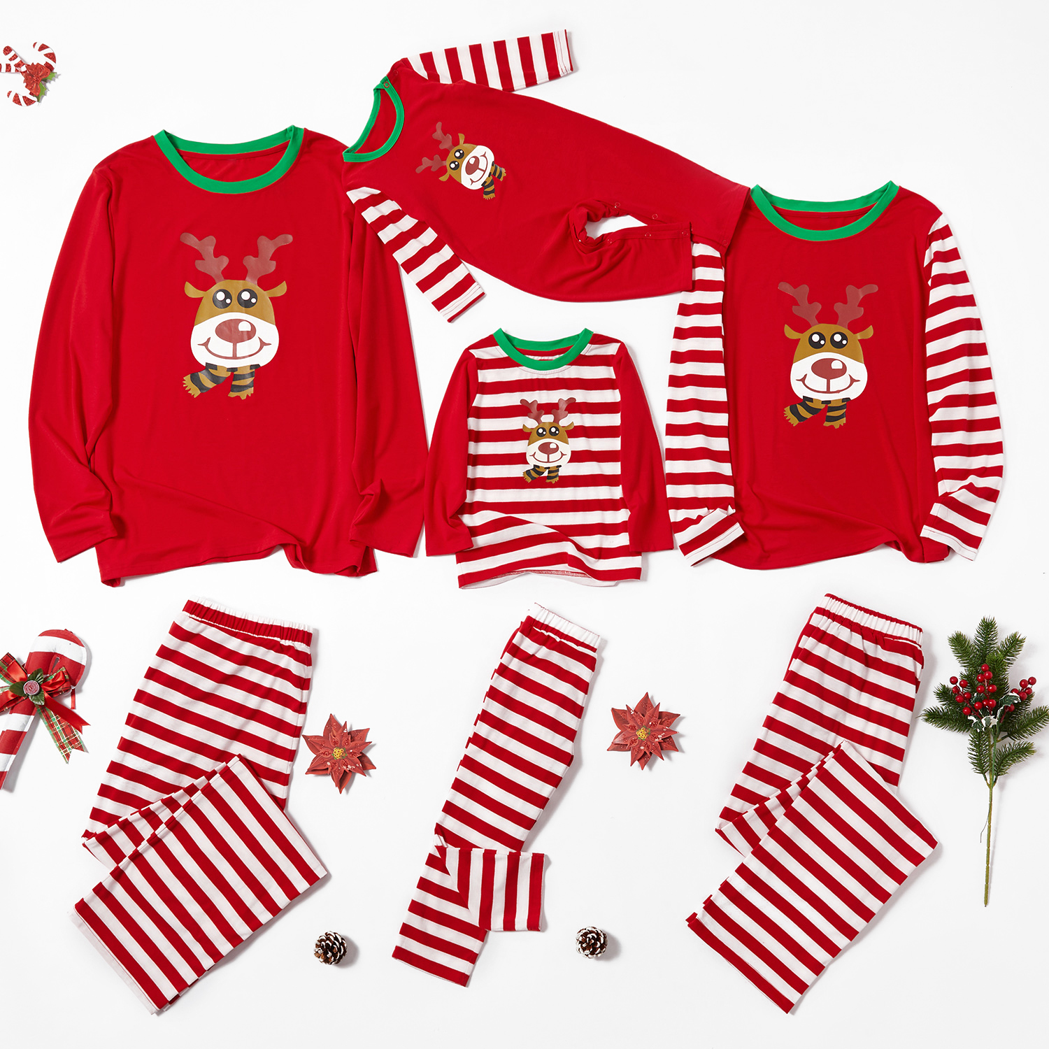 

Christmas Cute Deer Print Striped Family Matching Pajamas Set