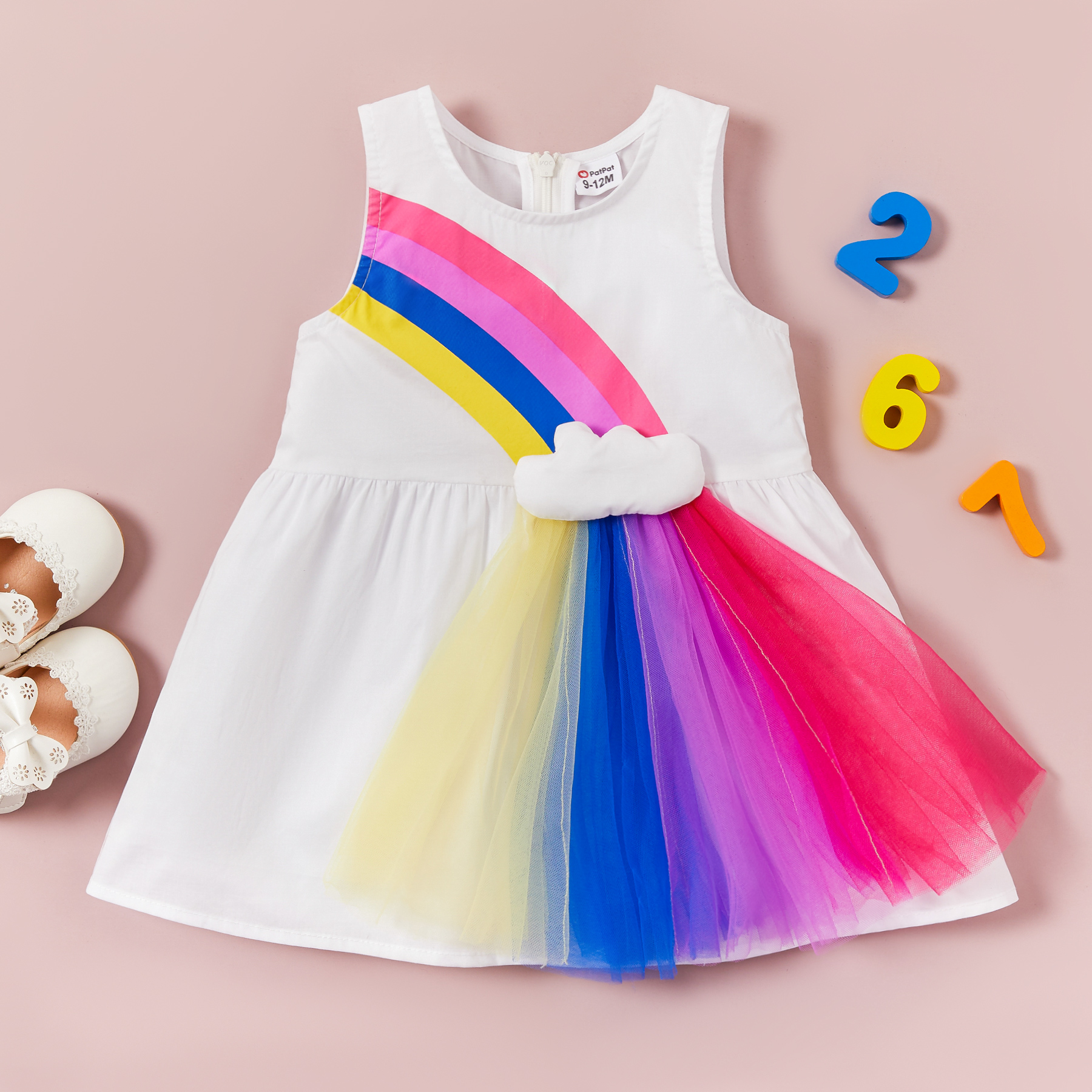 

Baby Rainbow Print Lace Decor Dresses