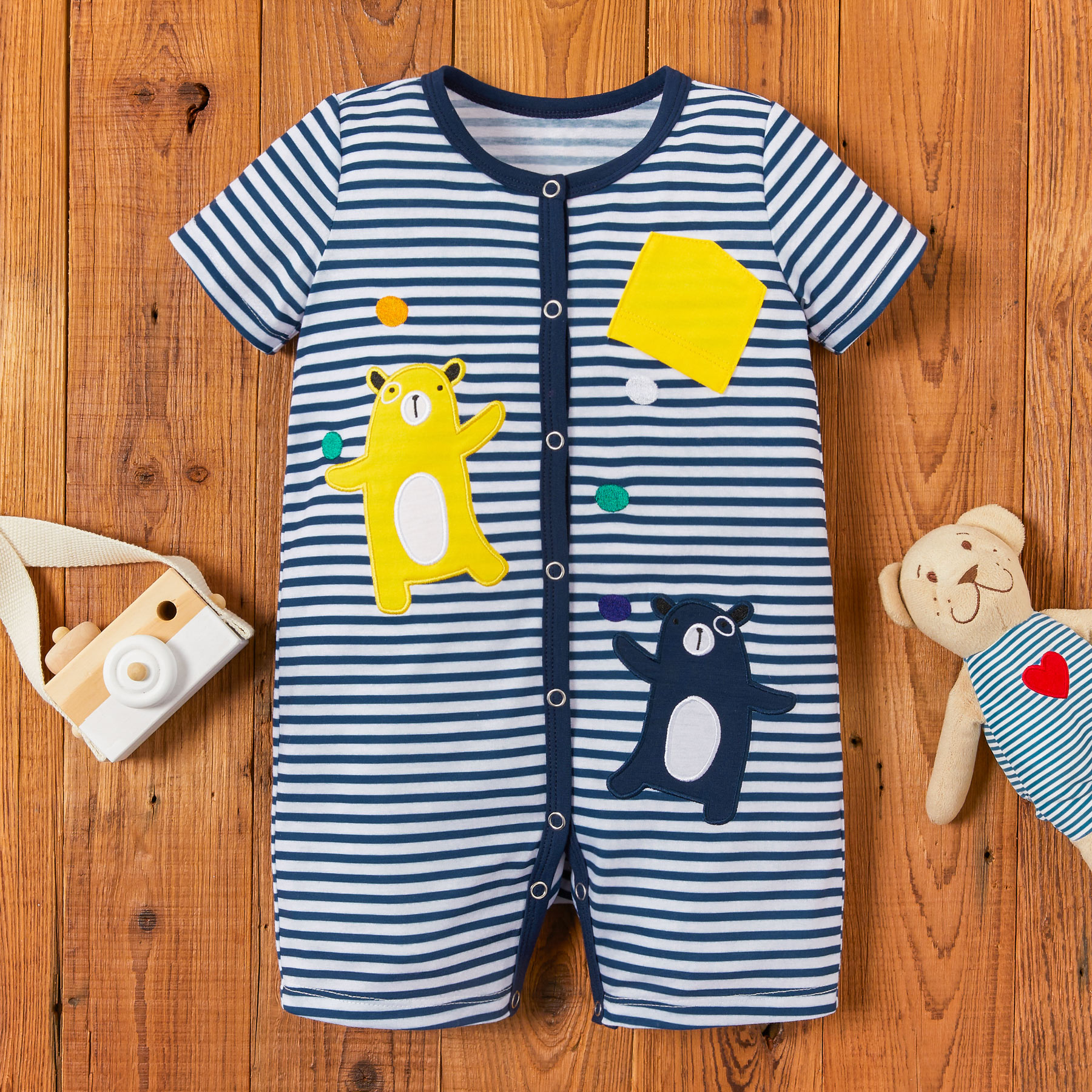 

Baby Striped Bear Applique Rompers