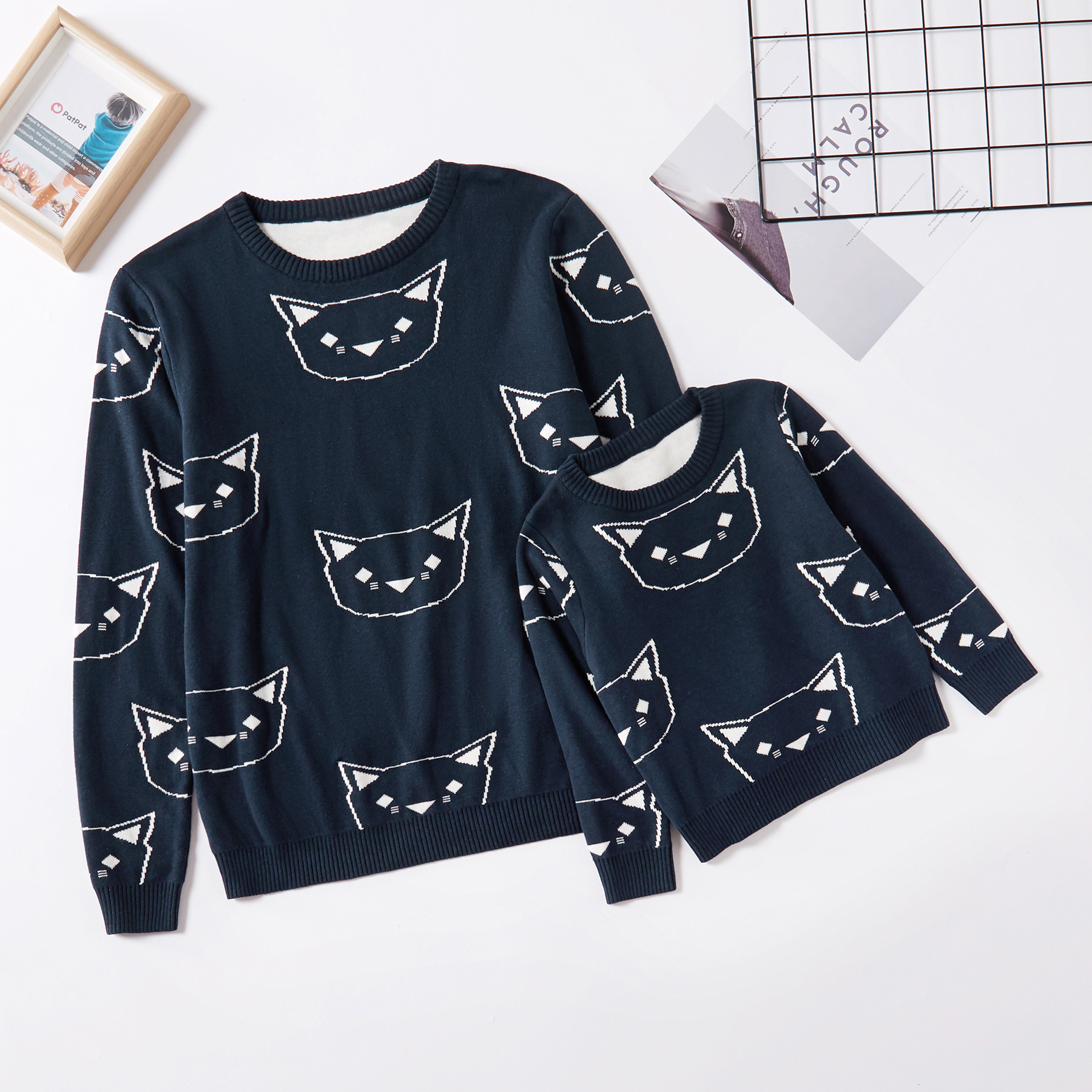 

Allover Cat Print Sweaters for Mommy and Me