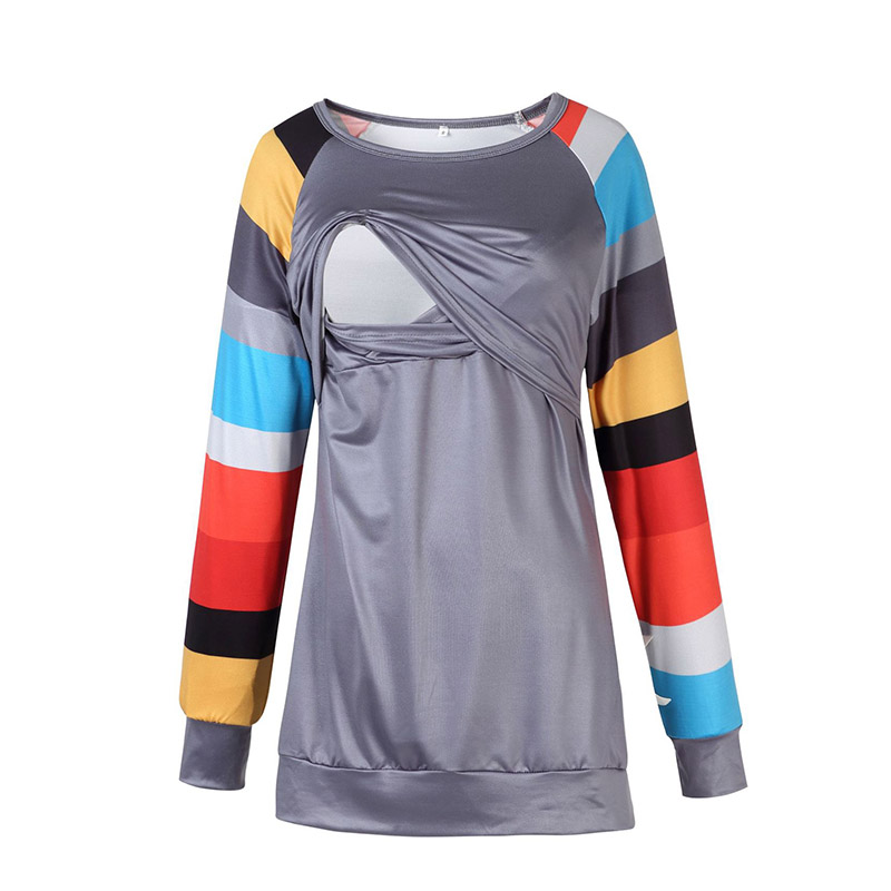 

Stylish Color Block Long-sleeve Nursing Top