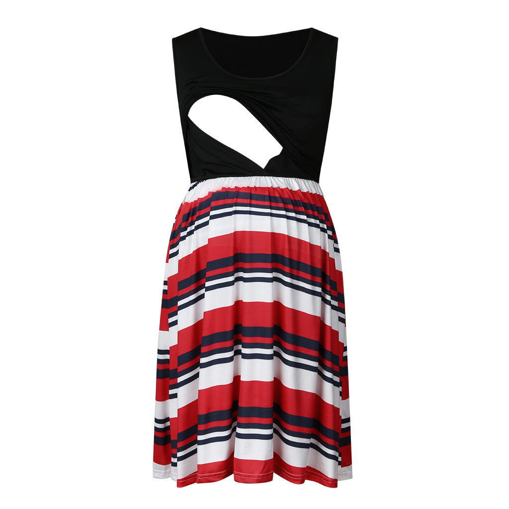 

Trendy Striped Sleeveless Nursing Dress