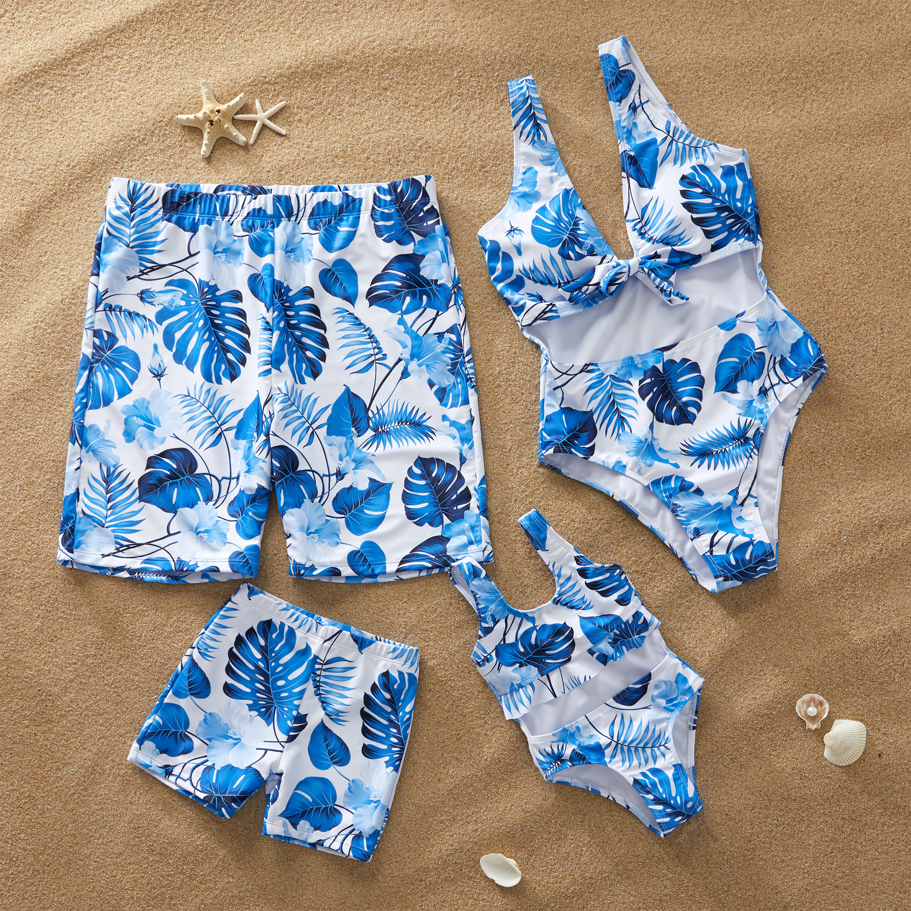 

Leaf and Floral Printed Matching Swimsuit for Summer