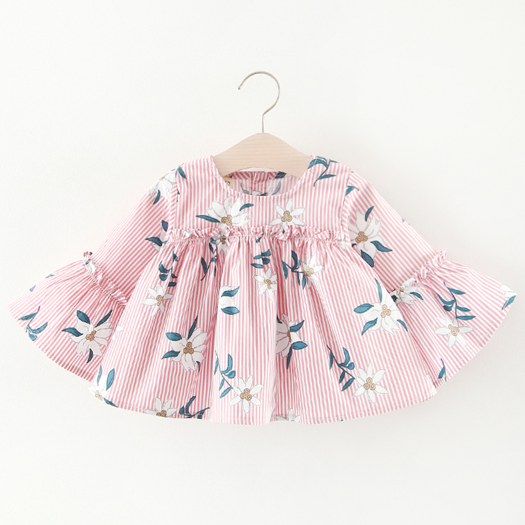 

Flare-sleeve Striped Floral Dress