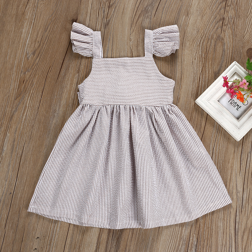 

Striped Ruffle Strap Dress with Bow