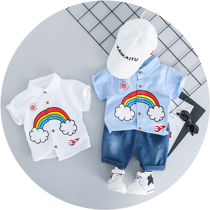 

2019 New 2-Piece Rainbow Clound T-shirk Denim Shorts Baby Set