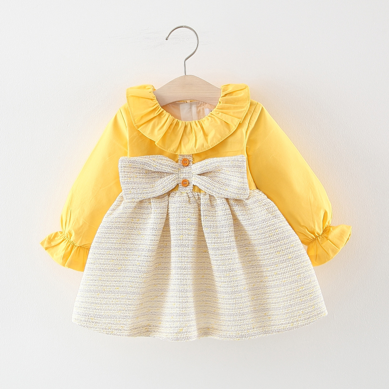 

Baby Girl Sweet Faux-two Doll Collar Bowknot Long-sleeve Princess Dress