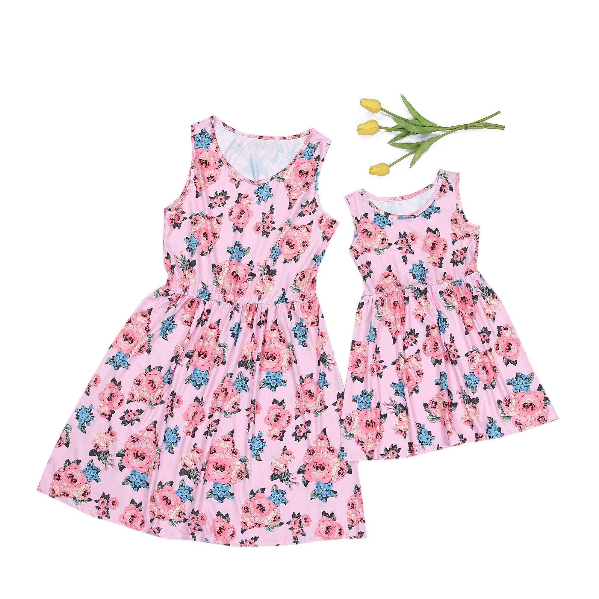 

2019 New Mommy and Me Family Matching Floral Print Summer Dresses