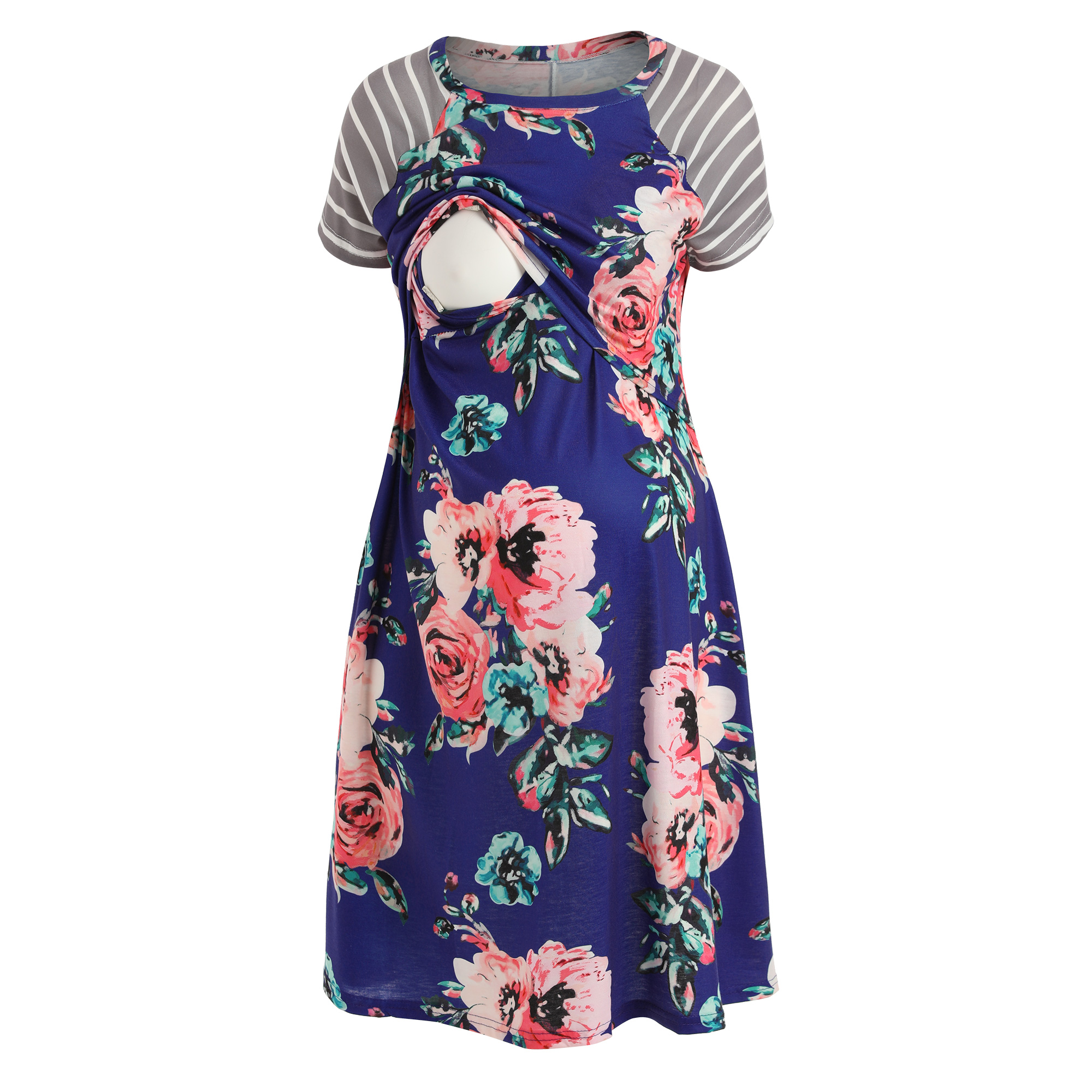 

Flower Print Striped Maternity Nursing Dress