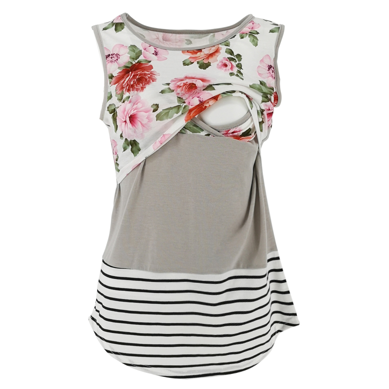 

Sleeveless Round Neck Print Nursing Top