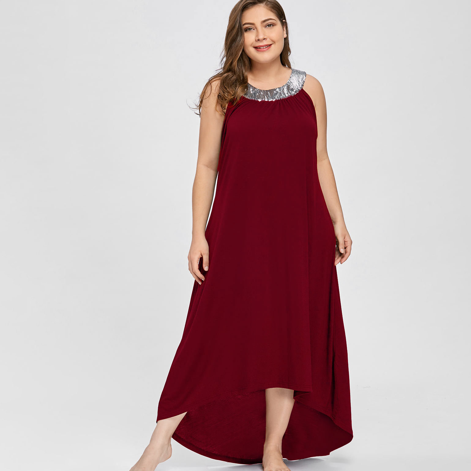 

Trendy Sequin Sleeveless Plus-size Maxi Dress