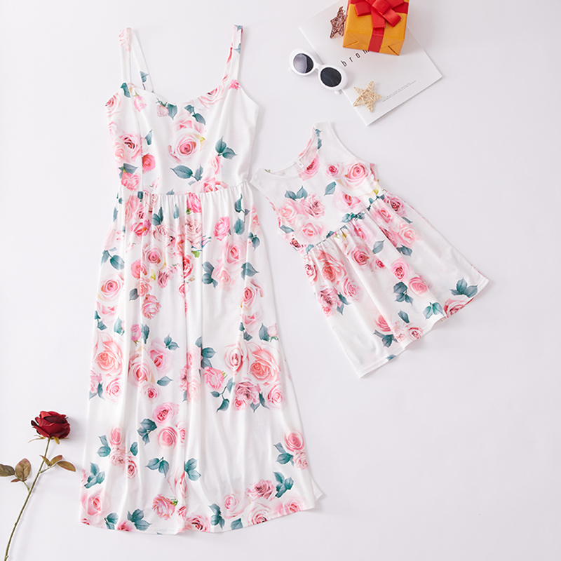 

2019 New Mommy and Me Floral Print Sling Dresses