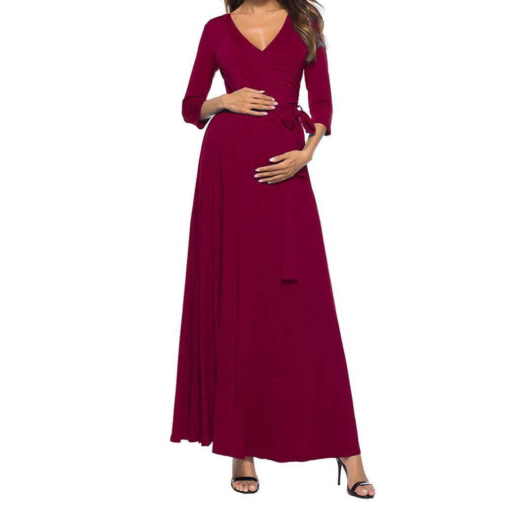 

Maternity 3/4 Sleeve Wrap Maxi Dress