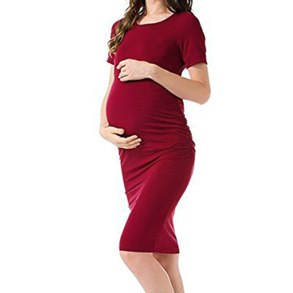 

Maternity Solid Short-sleeve Midi Dress