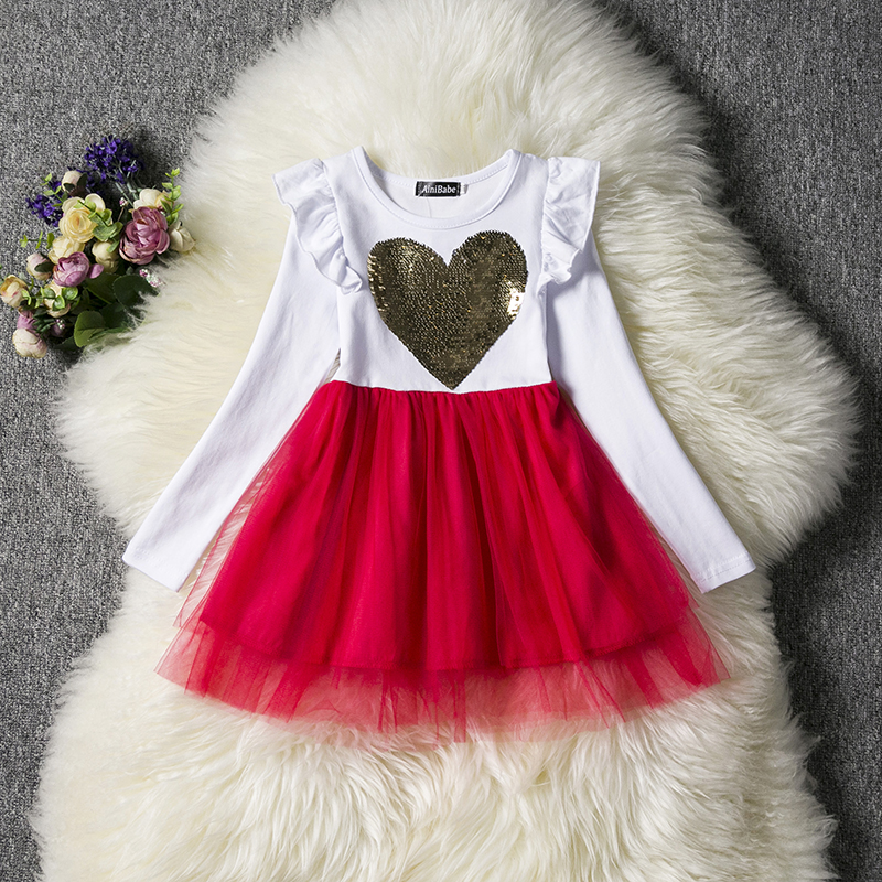 

Valentine Sequin Heart Ruffle-sleeve Baby Girls Dress