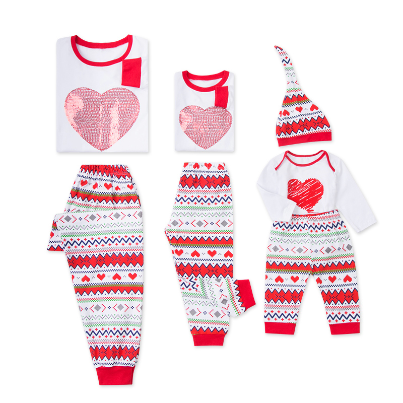 

Sweet Sequins Heart Long Sleeve Family Pajamas Set