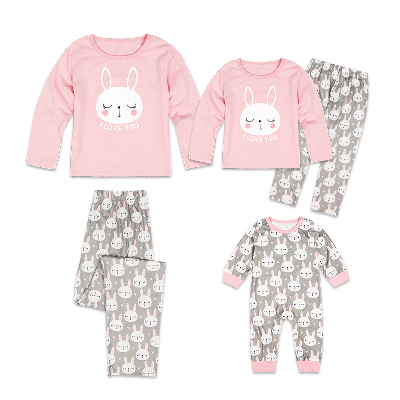 

Lovely Bunny Print Long Sleeve Matching Pajamas Set