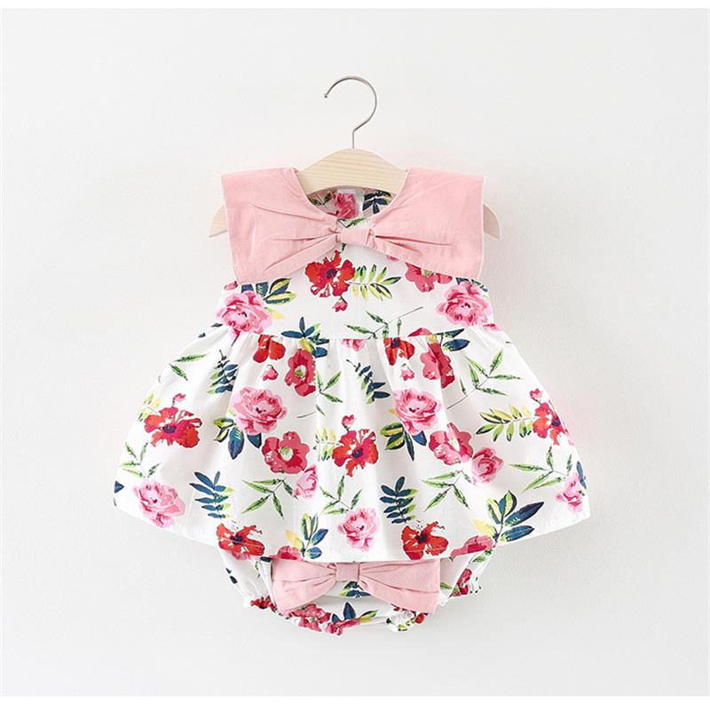 

2-Piece Floral Pattern Bowknot Collar Skirt Top Bowknot Short Baby Girls Set with Multi-Colors