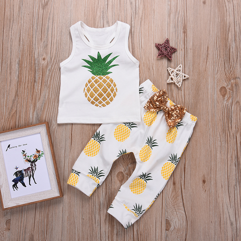 

2-piece Pineapple Print Tank Top and Bow Pants for Baby