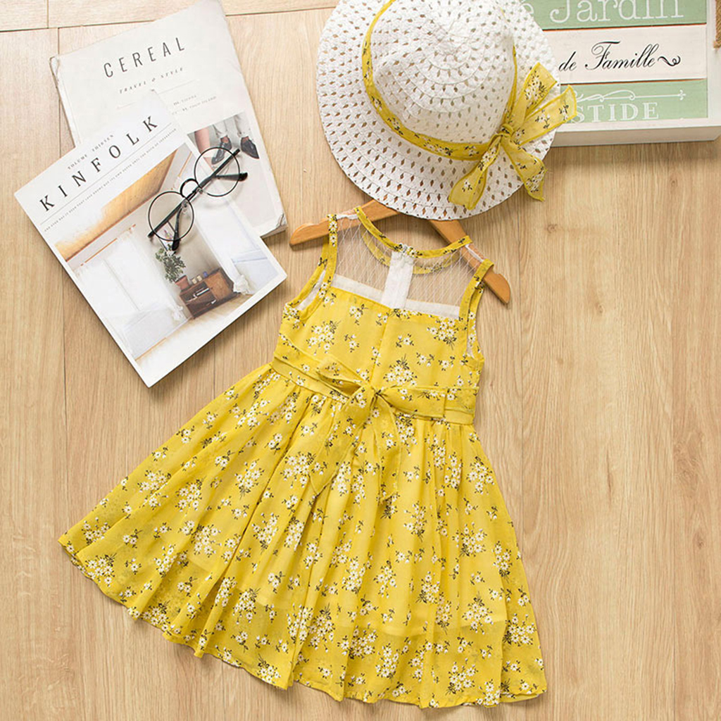 

See-through Shoulder Floral Dress with Hat