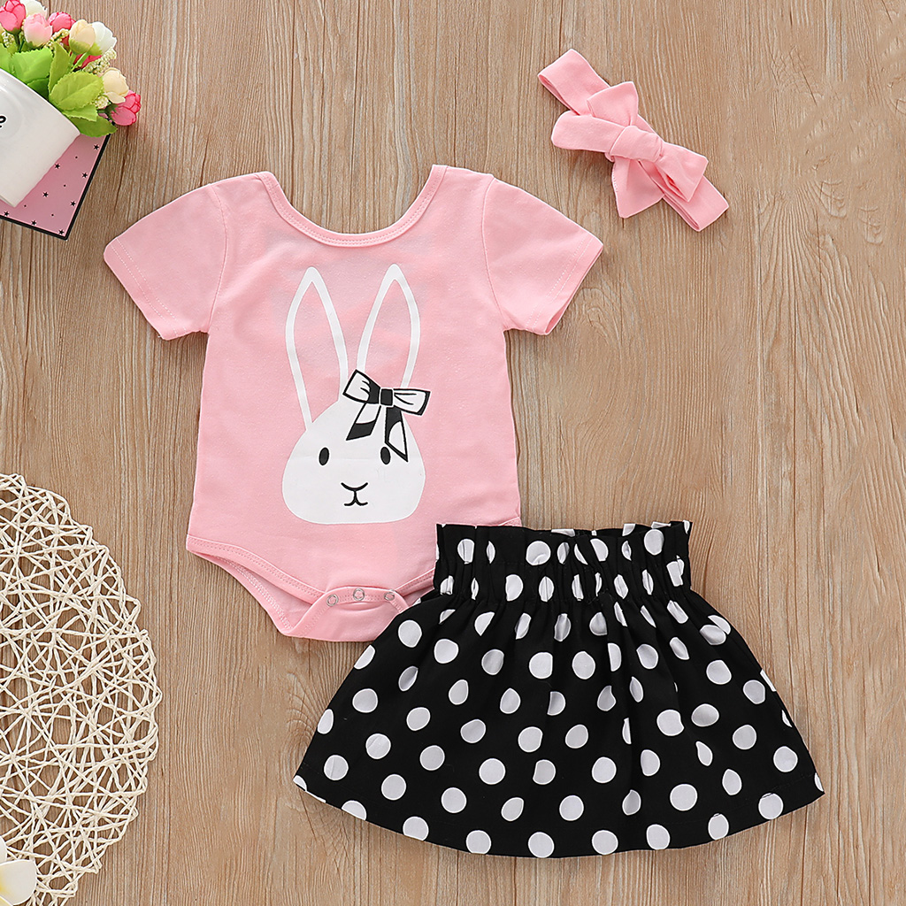 

3-piece Rabbit Bodysuit Polka Dot Easter Outfit