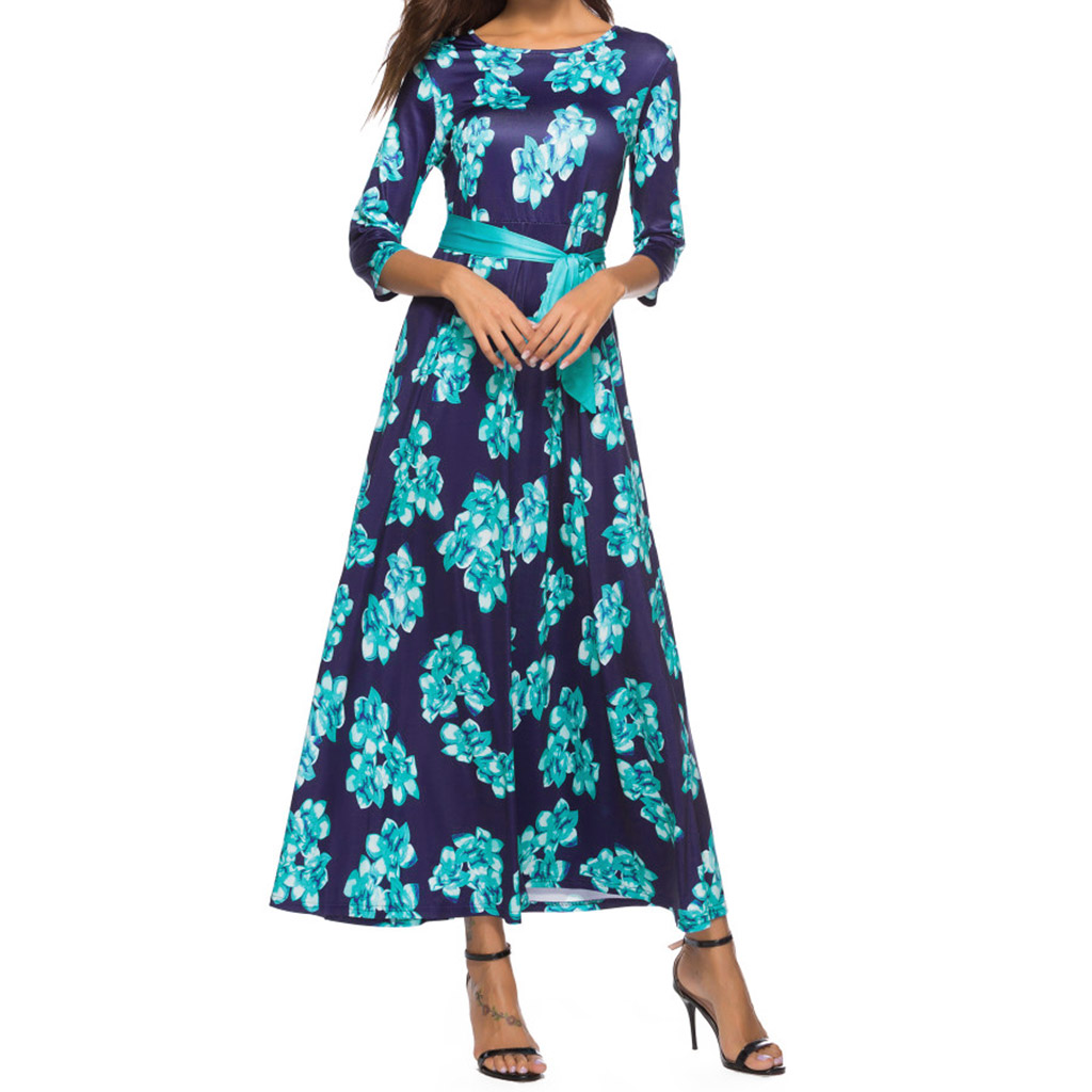 

Flowers Print Waist Tie Maxi Dress
