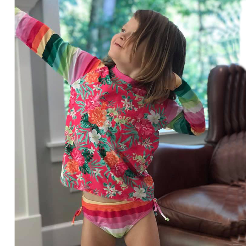 

Mosaic 2-Piece Rainbow Stripe Floral Print Mommy and Me Swimwear