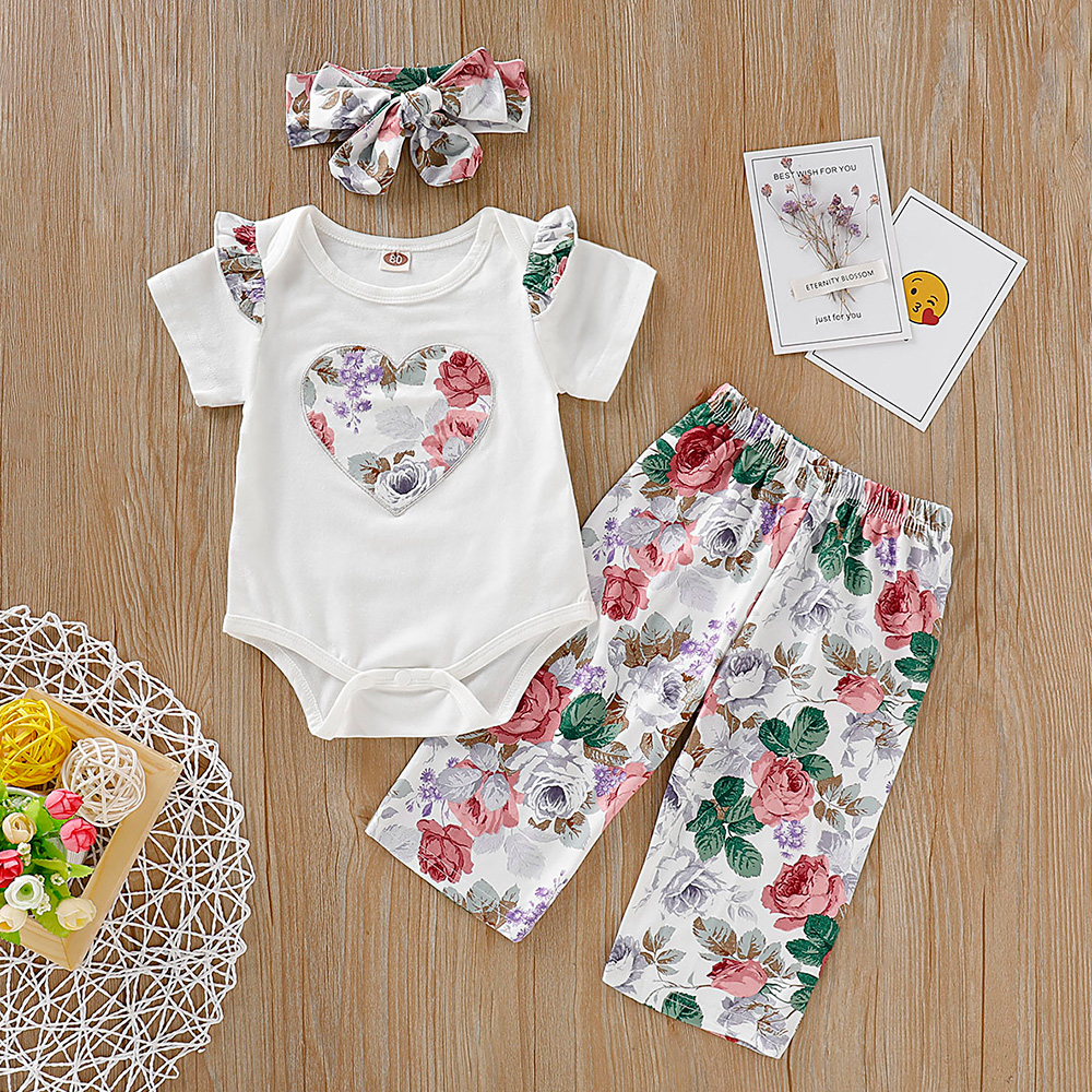 

Baby Girl 3-piece Floral Heart Applique Outfit