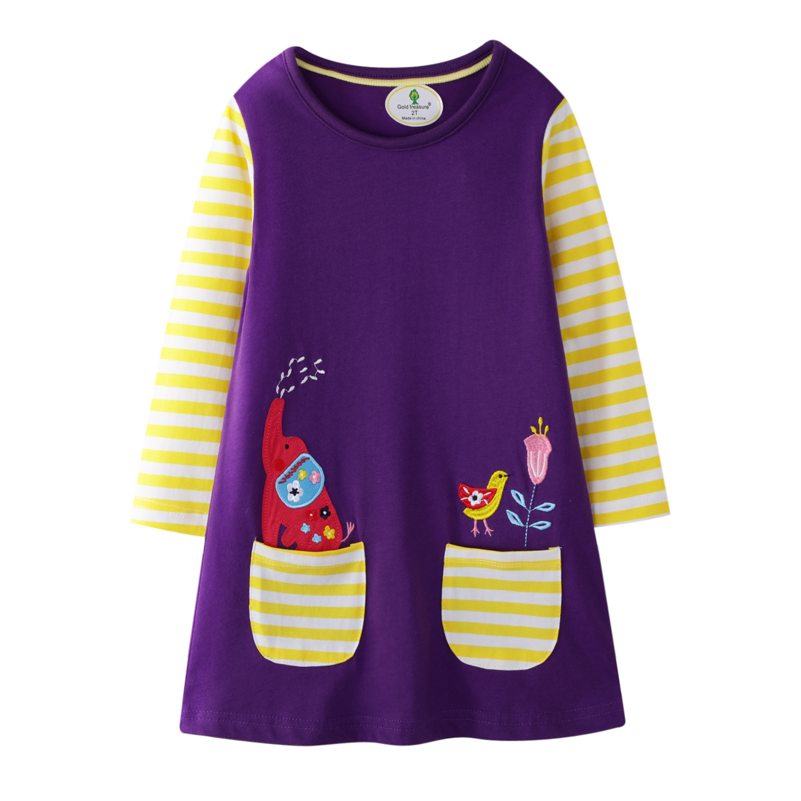 

Print Cartoon Striped Long-sleeve Dress for Girl