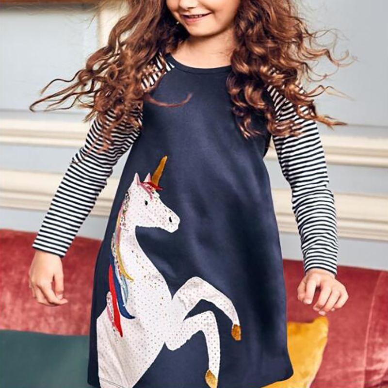 

Trendy Striped Unicorn Long-sleeve Dress