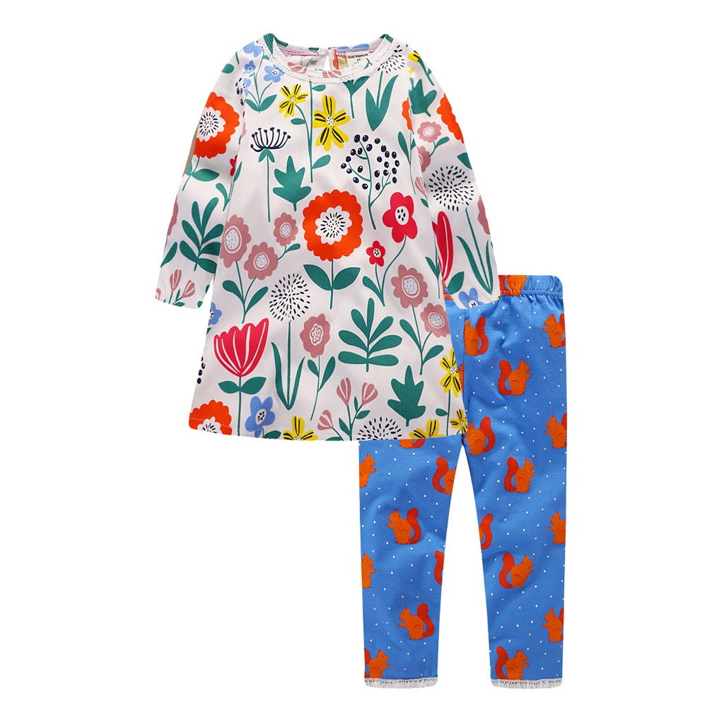 

Floral Print Long-sleeve Dress And Leggings Set