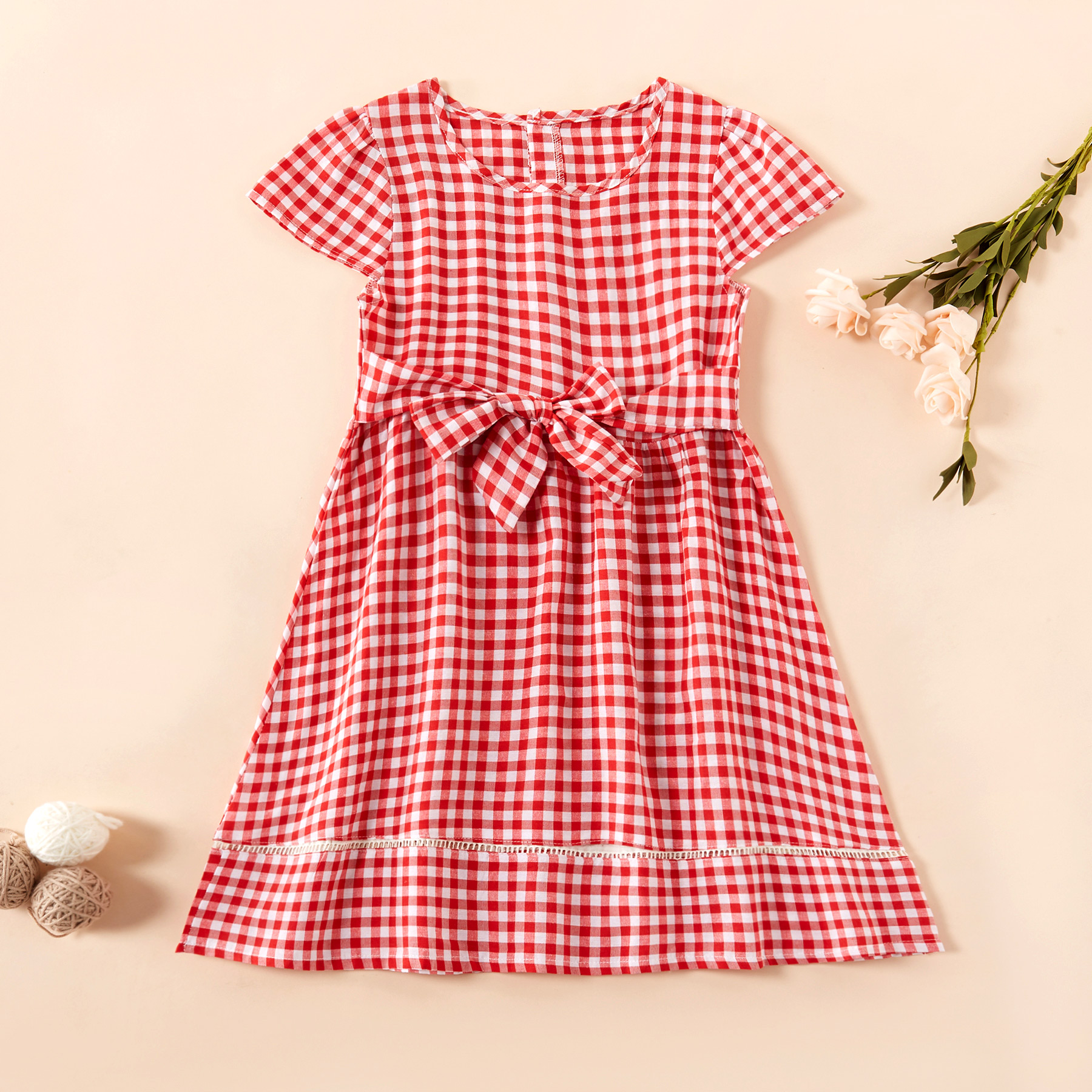 

Fashionable Plaid Short-sleeve Dress