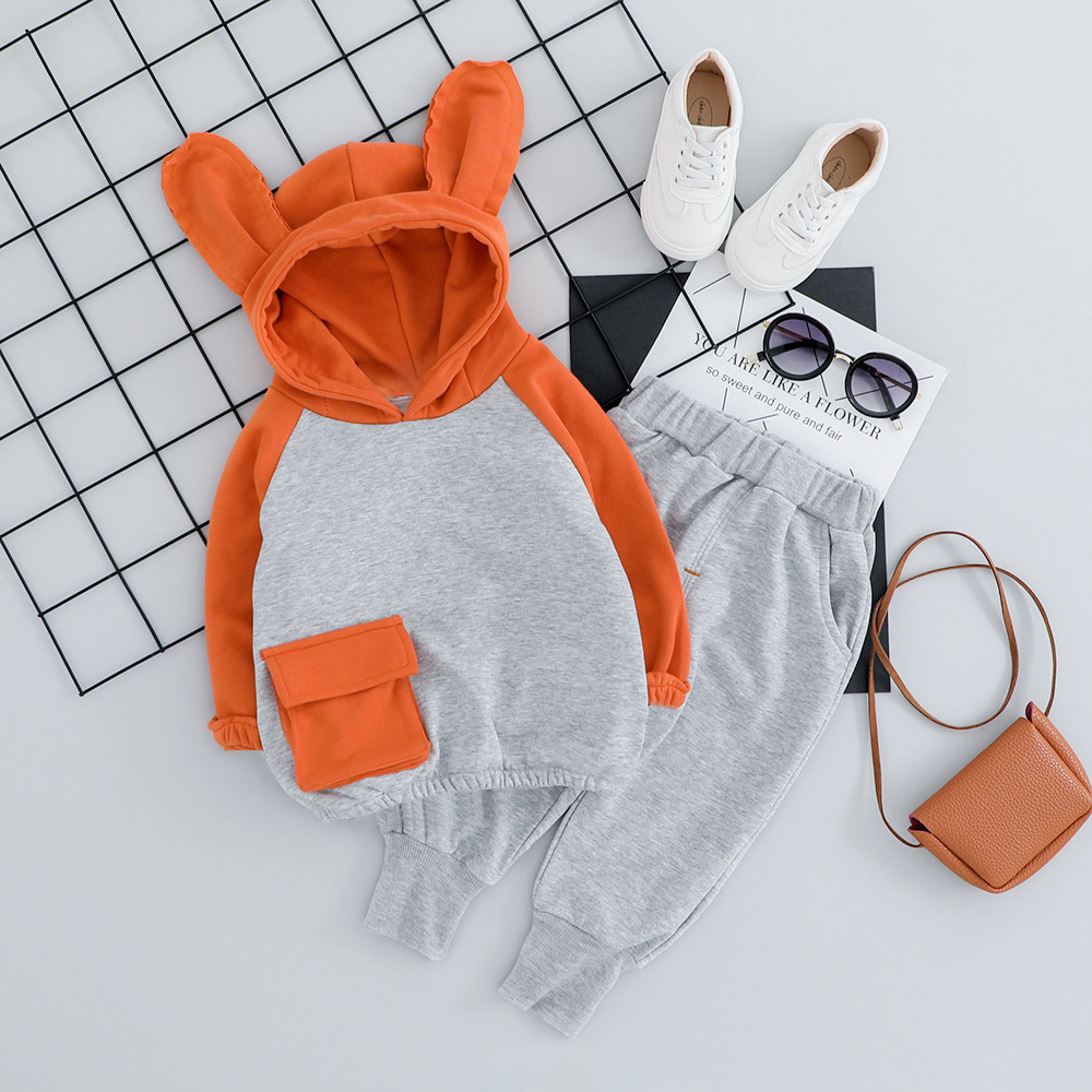 

Baby / Toddler 3D Ear Decor Colorblock Hoodie and Solid Pants Set